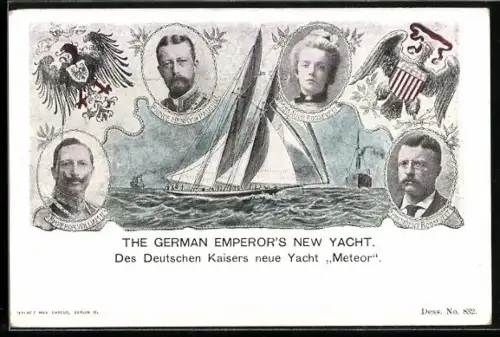 AK Portraits von Wilhelm II, Prinz Heinrich von Preussen und Theodore Roosevelt