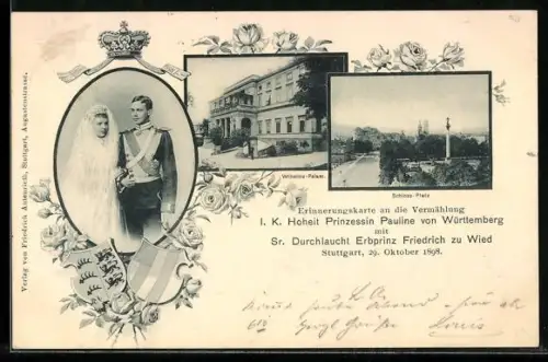 AK Vermählung von Prinzessin Pauline von Württemberg mit Erbprinz Friedrich zu Wied mit Wilhelms-Palast