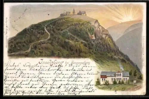 AK Inselsberg mit einem menschlichen Gesicht sieht dem Sonnenaufgang entgegen, Berggesichter