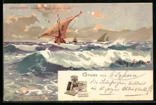 Künstler-AK Willy Stoewer: Mittelmeer, Küstenfahrzeug vor dem Winde