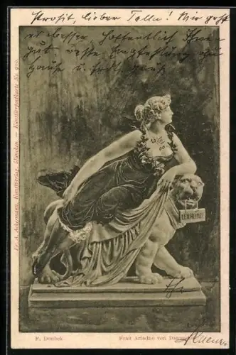 Künstler-AK Franz Doubek: Lex Heinze, Figure einer Dame auf einem Löwen