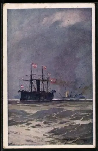 Künstler-AK Harry Heusser: Italienisches Kriegsschiff Palestro fliegt in die Luft