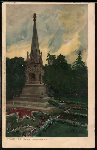 Künstler-AK Zeno Diemer: Hamburg, Parkpartie am Kugelmonument