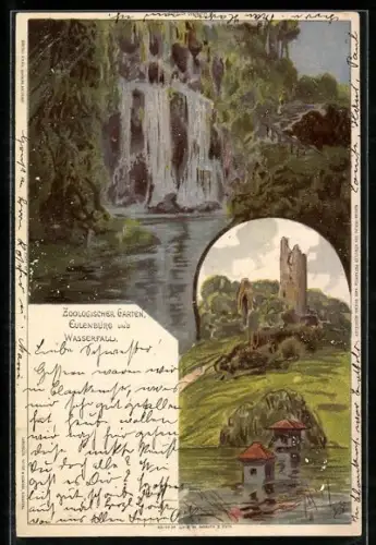 Künstler-AK Carl Biese: Eulenburg, Zoologischer Garten und Wasserfall