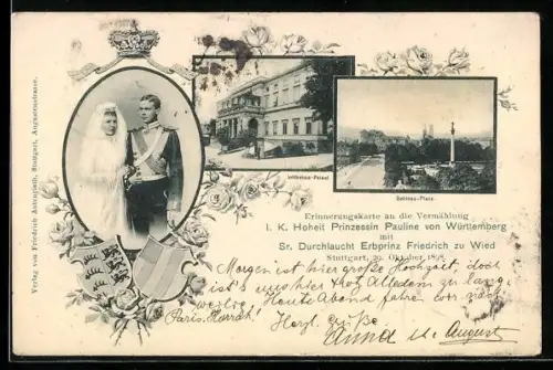 AK Stuttgart, Prinzessin Pauline v. Württemberg m. Erbprinz Friedrich zu Wied 29. Okt. 1898