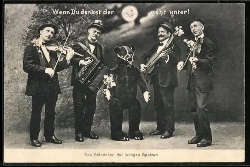 AK Das Ständchen der lustigen Spatzen mit Tanzbär-Figur