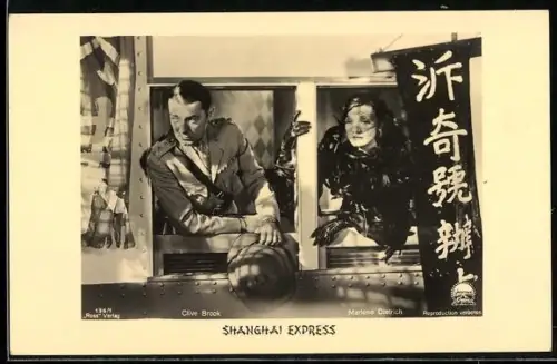 AK Schauspieler Marlene Dietrich und Clive Brook im Film Shanghai Express