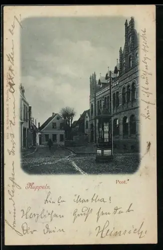 AK Kappeln, Strassenpartie mit Kirche und Post
