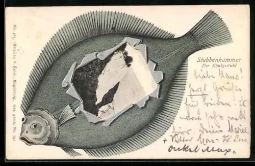 Grusskarten-AK Stubbenkammer, Der Königsstuhl mit Flunder Passepartout