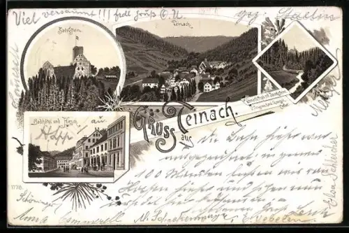 Lithographie Teinach, Zavelstein, Badhotel und Hirsch, Teinachthal