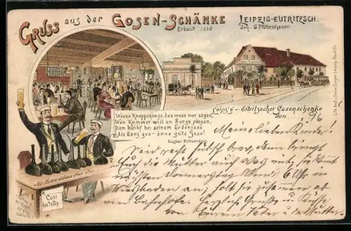 Lithographie Leipzig-Eutritzsch, Gasthaus Gosen-Schänke - Gebäude, Inneres, Fröhliche Zecher