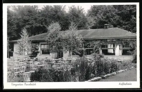 AK Osnabrück, Kaffeehaus im Tiergarten mit Grünanlagen