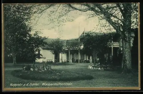 AK Kappeln a. d. Schlei, Partie beim Gasthof Wassermühlenholz mit Gartenanlage