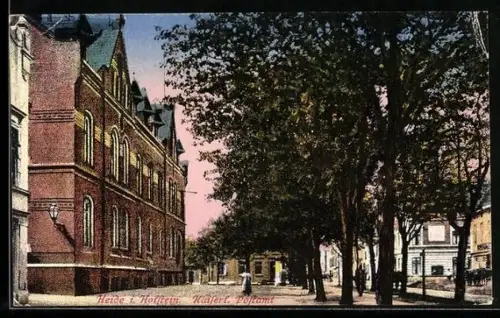 AK Heide i. Holstein, Partie am Kaiserlichen Postamt mit Grünanlage