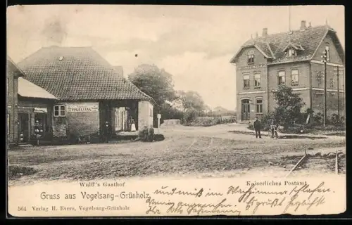 AK Vogelsang-Grünholz, Partie an Wulff`s Gasthof mit Kaiserlichem Postamt