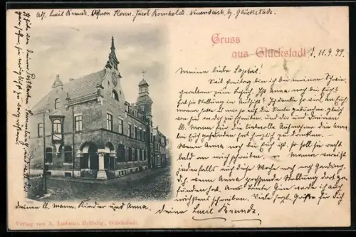 AK Glückstadt, Partie am Kaiserlichen Postamt