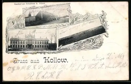 AK Kollow, Gasthof zur Erholung, Inh. A. Nilsen, Totalansicht und Genesungsheim