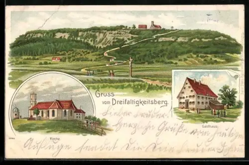 Lithographie Dreifaltigkeitsberg, Kirche und Gasthaus