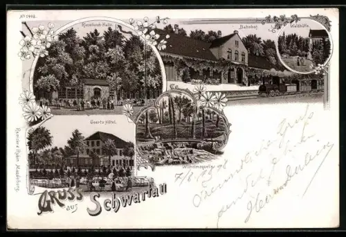 Lithographie Schwartau, Geertz Hôtel, Riesebusch-Halle, Bahnhof