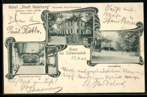 AK Schwarzenbek, Hotel Stadt Hamburg, Inh. Paul Räth, Concertgarten