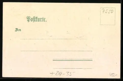 Passepartout-Lithographie Rastatt, Ortsansicht mit Schloss und Rathaus