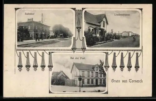 AK Tornesch, Bahnhof, Lindernstrasse und Gasthof bei der Post