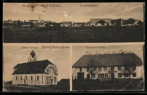 AK Oberwiehl, Gasthaus Rössle, Kath. Kirche, Totalansicht des Ortes