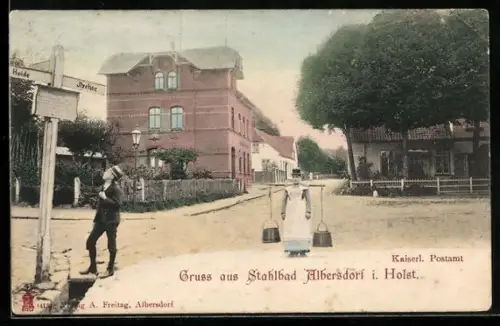 AK Albersdorf i. Holst., Kaiserliches Postamt mit Strassenpartie