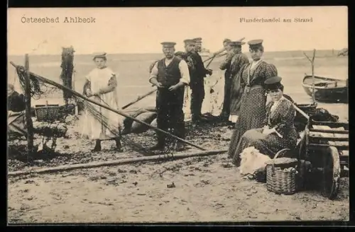 AK Ahlbeck /Ostsee, Flunderhandel am Strand