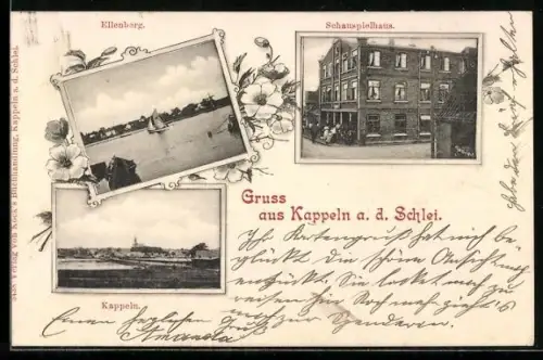 AK Kappeln a. d. Schlei, Schauspielhaus, Ellenberg und Ortsansicht