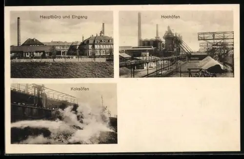 AK Herrenwyk, Hochofenwerk Lübeck A. G., Hauptbüro und Eingang, Hochöfen, Koksöfen