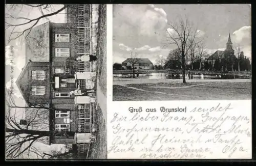 AK Brunstorf, Krämerei von H. Land, Ortspartie bei der Kirche