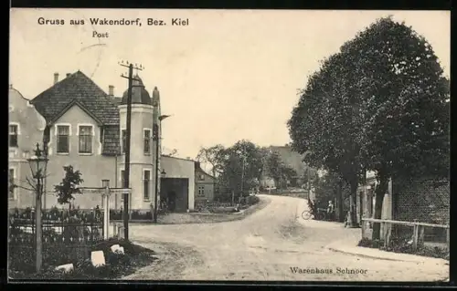 AK Wakendorf /Kiel, Postamt und Warenhaus Schnoor