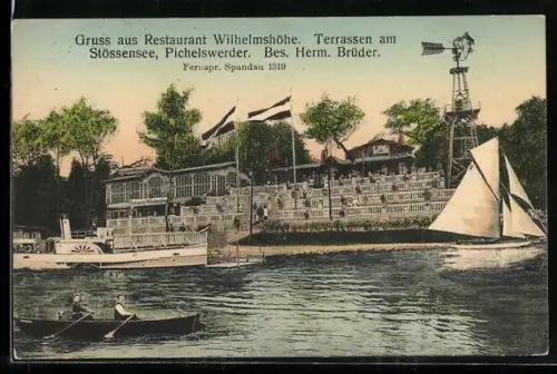 AK Berlin-Pichelswerder, Restaurant Wilhelmshöhe, Terrassen am Stössensee, Bes. Herm. Brüder