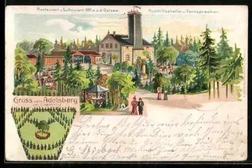 Lithographie Adelsberg b. Chemnitz, Restaurant und Luftkurort