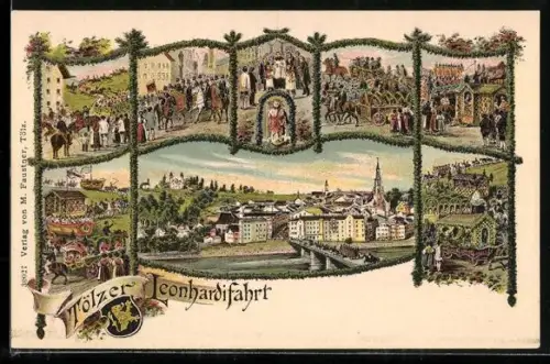 Lithographie Bad Tölz, Motive von der Tölzer Leonhardifahrt