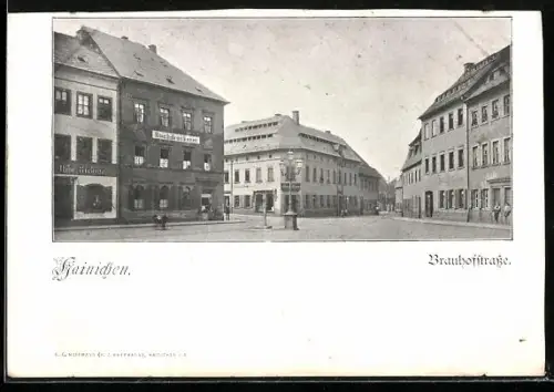 AK Hainichen, Brauhofstrasse mit Buchdruckerei