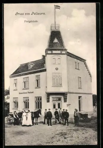 AK Pellworm, Kaiserliches Postamt mit Kutsche