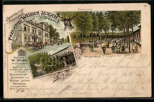 Lithographie Dresden-Weisser Hirsch, Park-Hotel Weisser Hirsch, Concertgarten
