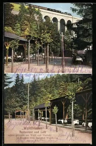 AK Waldheim /Sachsen, Restaurant Waldfrieden mit Viadukt