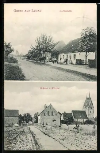 AK Lugau, Dorfstrasse, Schule und Kirche