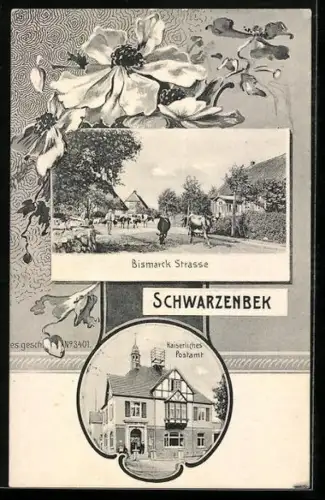 AK Schwarzenbek, Kaiserliches Postamt, Partie in der Bismarck Strasse
