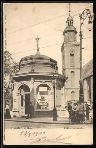 AK Frankfurt a. Main, Partie an der Katharinenkirche mit Trinkpavillon