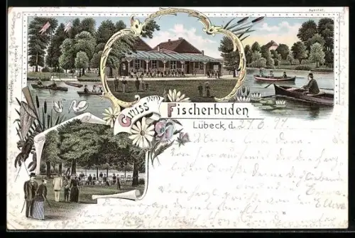 Lithographie Lübeck, Gasthaus Fischerbuden