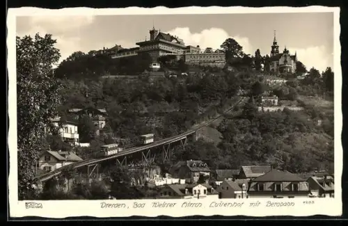 Foto-AK Walter Hahn, Dresden, NR 4288: Bad Weisser Hirsch, Luisenhof mit Bergbahn