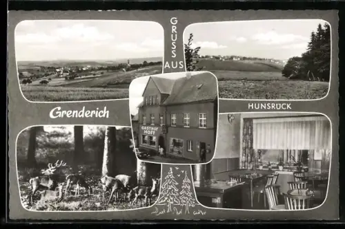 AK Grenderich ü. Bullay, Gasthof Hoff, Innenansicht, Hirsch und Rehe