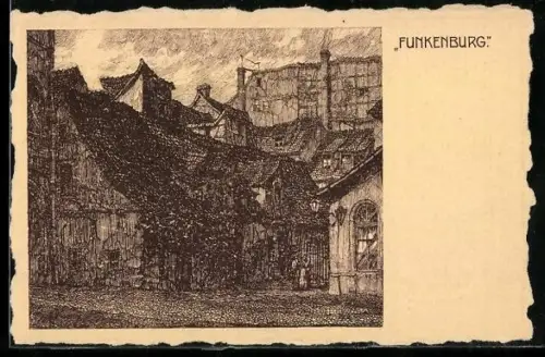 Künstler-AK Leipzig, Kleine Funkenburg, Ranstädter Steinweg 42