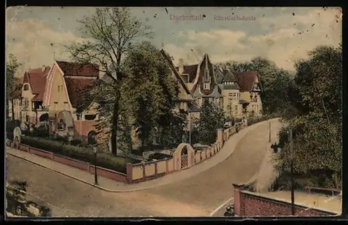 AK Darmstadt, Strassenpartie in der Künstlerkolonie