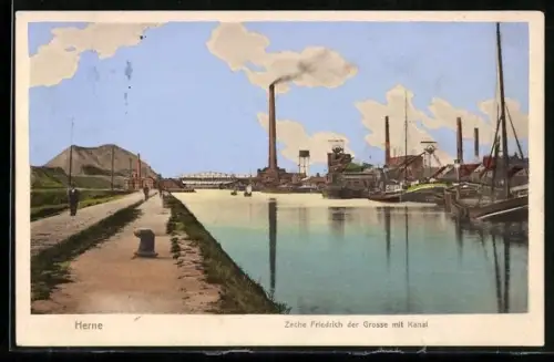 AK Herne, Zeche Friedrich der Grosse mit Kanal