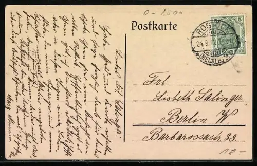 Künstler-AK Rostock, Teilansicht mit Kirche